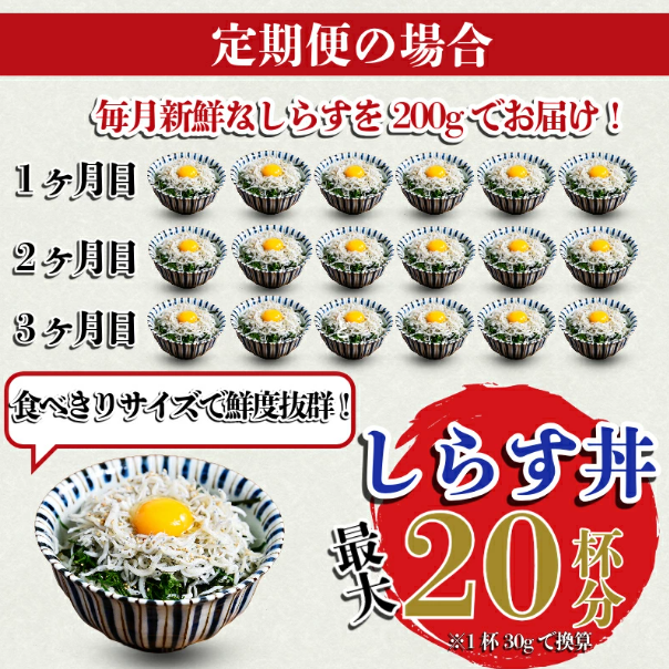 【5月から12月中旬まで発送】 しらす 釜揚げ 定期便 計600g 200g ×3回 ちりめんじゃこ じゃこ しらす ちりめん 小魚 魚 海鮮 魚介類 魚貝 シーフード いわし 鰯 おかず おつまみ